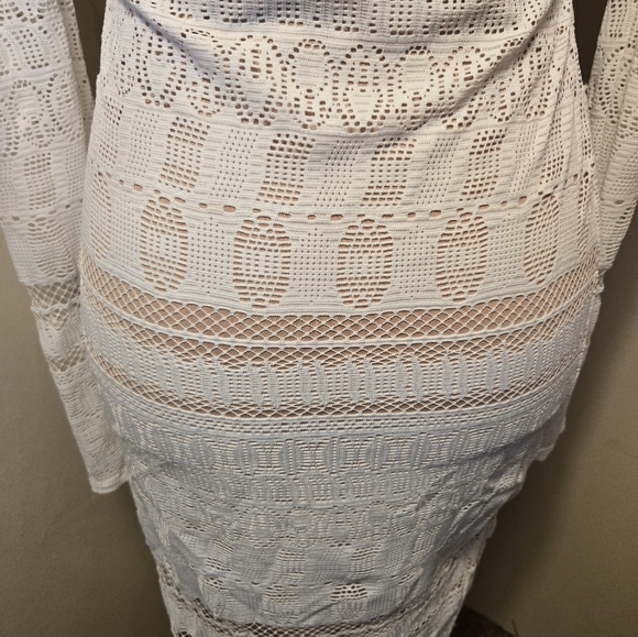 BCBG Maxazria Size XS White Tan Alice Mixed Lace Sheer long sleeve Sheath Dress - Picture 6 of 15